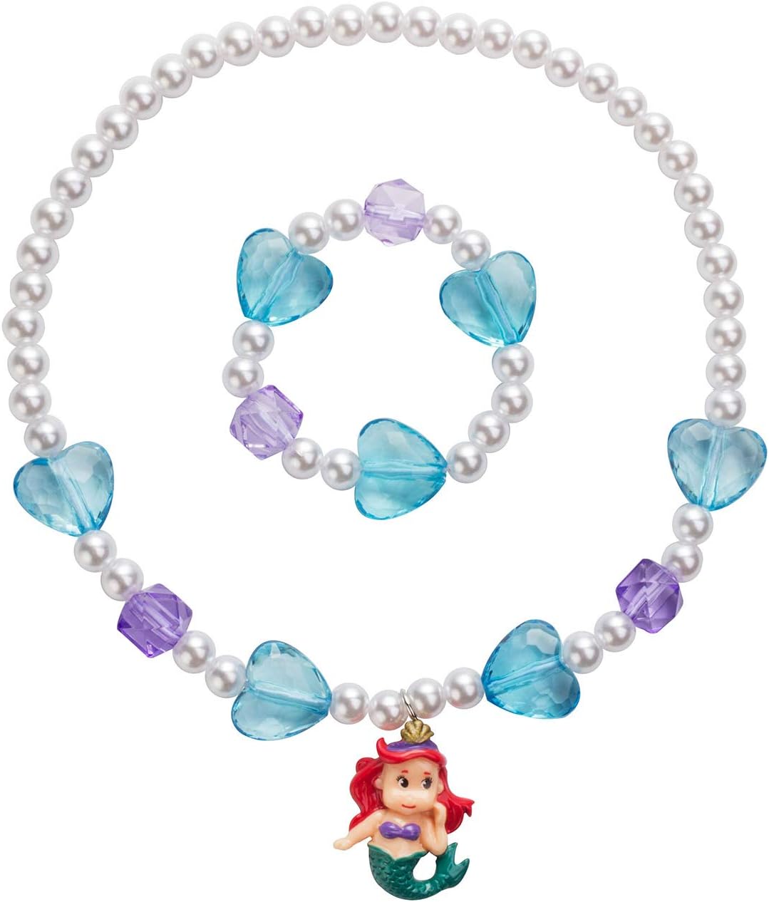 Maelovebunny Children Mermaid Necklace,Bracelet Set,Little Girls Toddlers Mermaid jewellery Set,Great Costume Jewelry for Children Pretend and Dress Up-Heart Mermaid