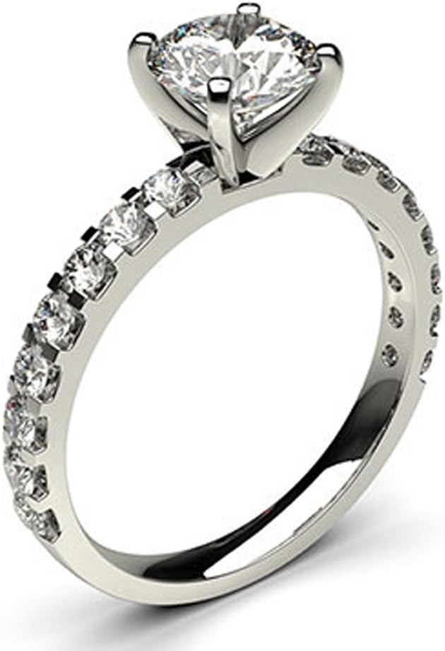 18K White Gold 4 Prong Setting Side Diamond Engagement Wedding Ring Size - 5.5