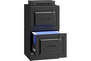 HOMCOM 2 Drawer File Cabinet with Lock, Vertical Filing Cabinet with Adjustable Hanging Bars for A4 and Letter Size, Printer 