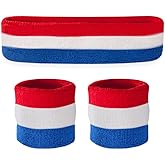 Suddora Striped Sweatband Set, Moisture Wicking 2 Wristbands and 1 Headband, Breathable Athletic Sweat Bands for Sports, Costumes & Cosplay, Matching Bands to Wear with Jersey