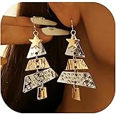 Christmas Earrings for Women Metal Star Christmas Tree Long Earrings Layered Christmas Tree Drop Dangle Earrings Xmas Tree Earrings Jewelry for Festival New Year Party