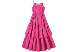 Kids4ever Girls Long Strap Dress Ruffle Kids Backless Tiered Maxi Dresses Party 6-13 Years
