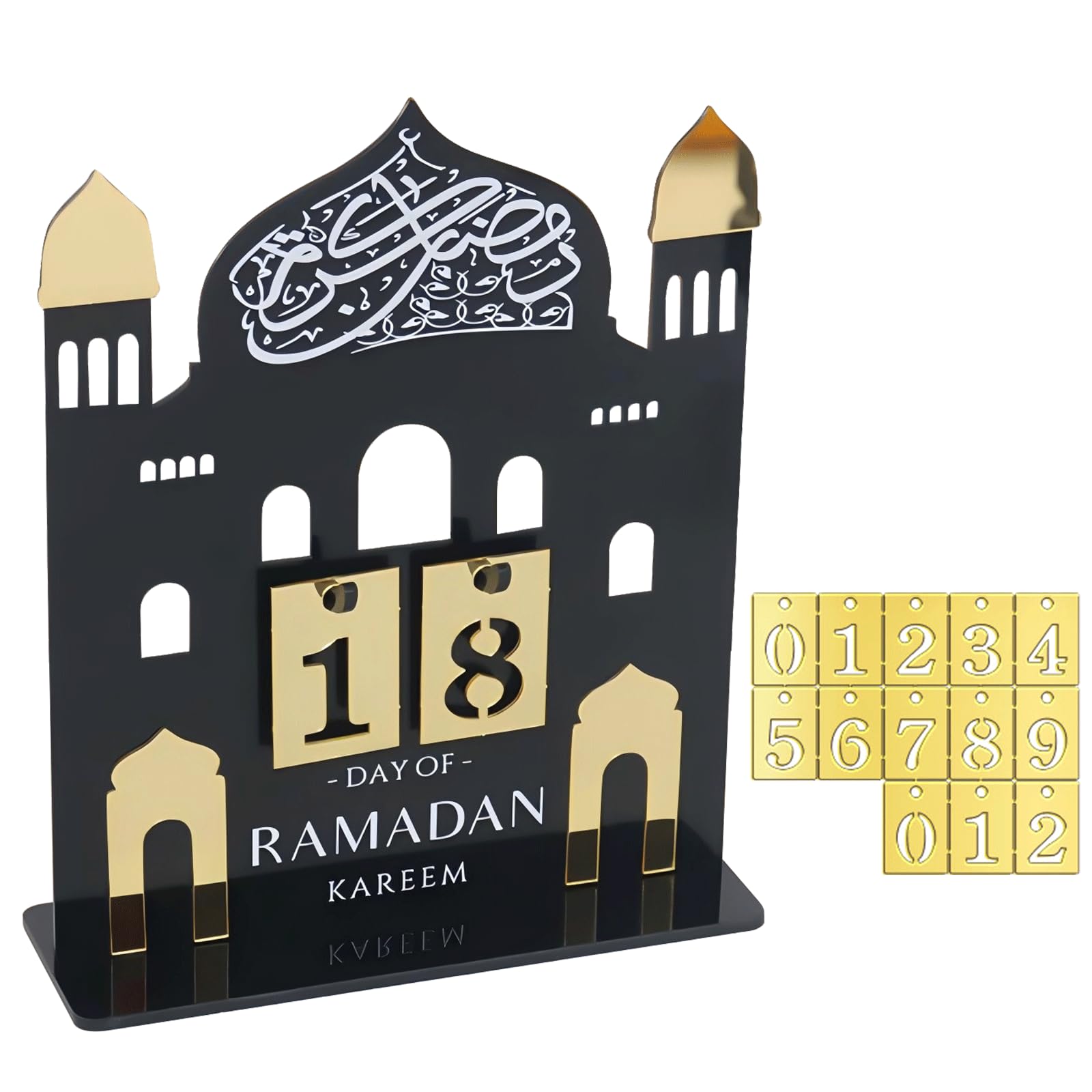 Toyhood 31 Days Ramadan Calendar Countdown Calendars, Acrylic Eid Mubarak Advent Calendar Table Decorations, Mosque Moon Star, Eid Ornament for Muslim Ramadan Party Decorations Supplies (Black-A)