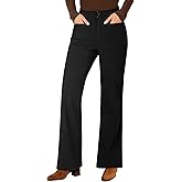 GRAPENT Corduroy Wide Leg Pants Woman High Waisted Trendy Fall Work Casual Elastic Waist Duo Button Welt Pocket Trousers