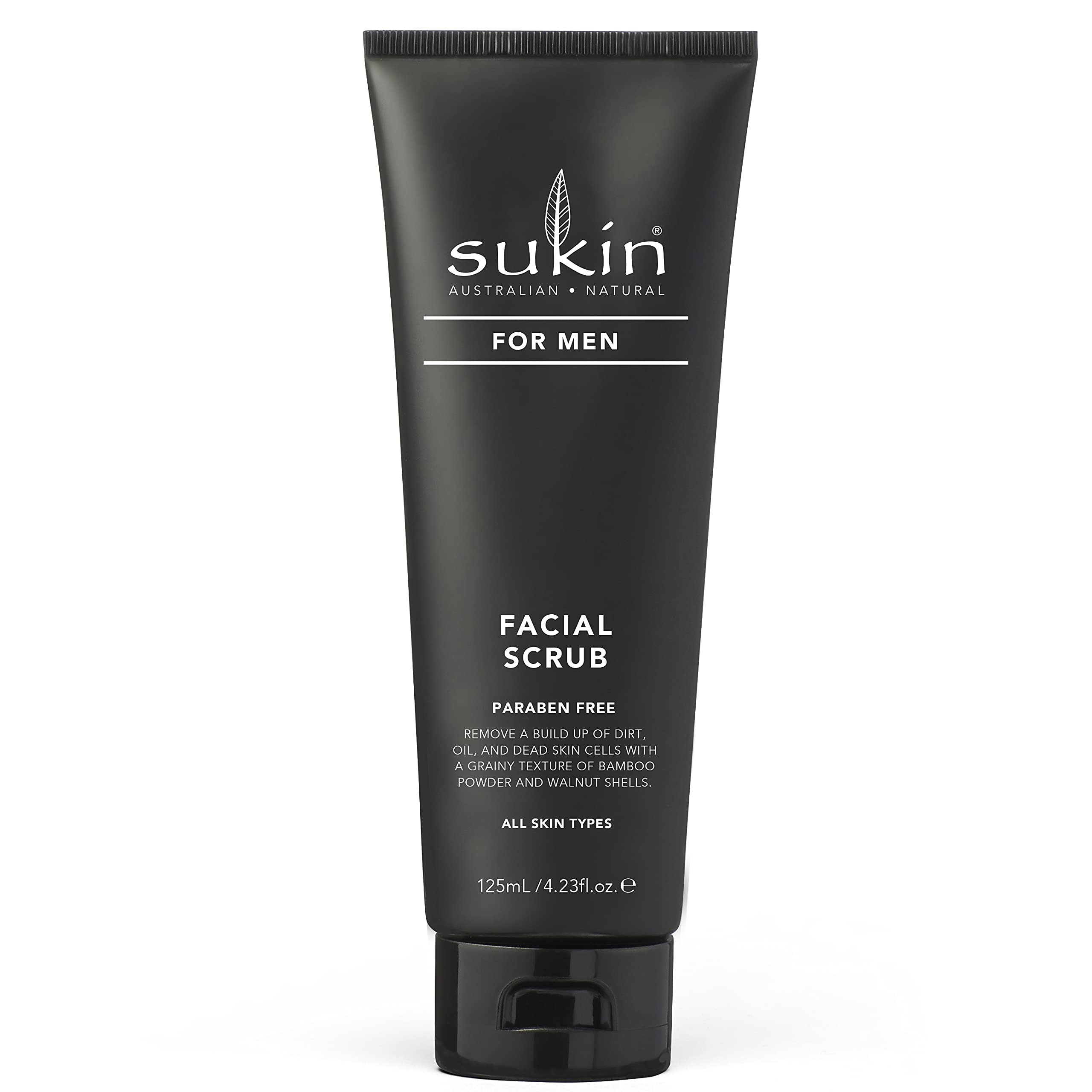 Sukin For Men Face Scrub 125ml - with Bamboo Powder & Walnut Shells; cruelty free & vegan friendly - exfoliates the skin and removes dirt particles and impurities.
