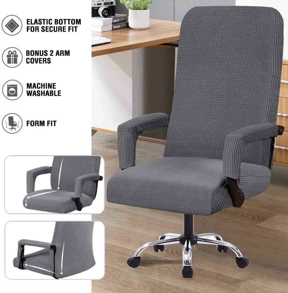 GAEA.TEX Office Chair Cover Computer Chair Boss Swivel Chair Slipcover Durable Stretch Soft Protector with Arm Covers (Medium, Gray): Kitchen & Dining