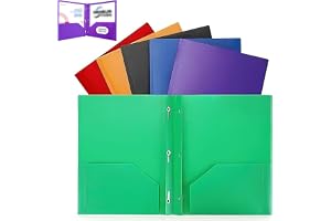 6 Pcs Two Pocket Folder Set – Heavy Duty Plastic Folders with Sticky Labels, Colored Folders with Fasteners, Ideal for School