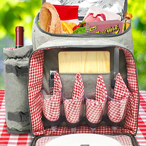 Upgraded Picnic Backpack 2020 Model (4 Person) - 100% Insulated - Temperature Controlled - Waterproof Blanket & Full Cutlery Set