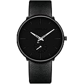 FIZILI Mens Watches Ultra-Thin Minimalist Waterproof-Fashion Wrist Watch for Men Unisex Dress with Leather Band