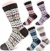Packs of 5 Crew Socks Women Wool Fuzzy Winter Colored Knit Sox,Snowflake