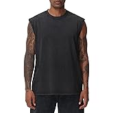 SnowElve Mens Workout Tank Tops Sleeveless Tee Shirts Men Muscle Shirt Gym Acid Wash T Shirts Running Beach Loose Fit Tee