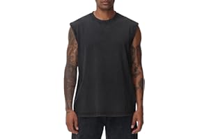 Mens Workout Tank Tops Sleeveless Tee Shirts Men Muscle Shirt Gym Acid Wash T Shirts Running Beach Loose Fit Tee