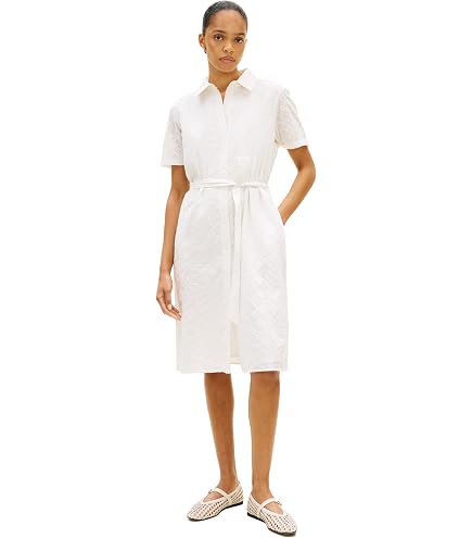 Tommy Hilfiger Women's Poplin RWB Long Sleeve Shirt Dress,Classic Ithaca White Vessel Blue X-Small at Amazon Women's Clothing store