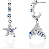 Sonateomber Starfish Mermaid Tail Dangle Drop Hoop Earrings For Women, Dainty CZ Rhinestone Pearl Dangling Earring Prom Fashion Accessories Jewelry Gift