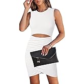 HUUSA Women's Crewneck Sleeveless Cutout Bodycon Mini Dress Casual Summer Slim Fit Cocktail Party Wrap Short Dresses Outfits