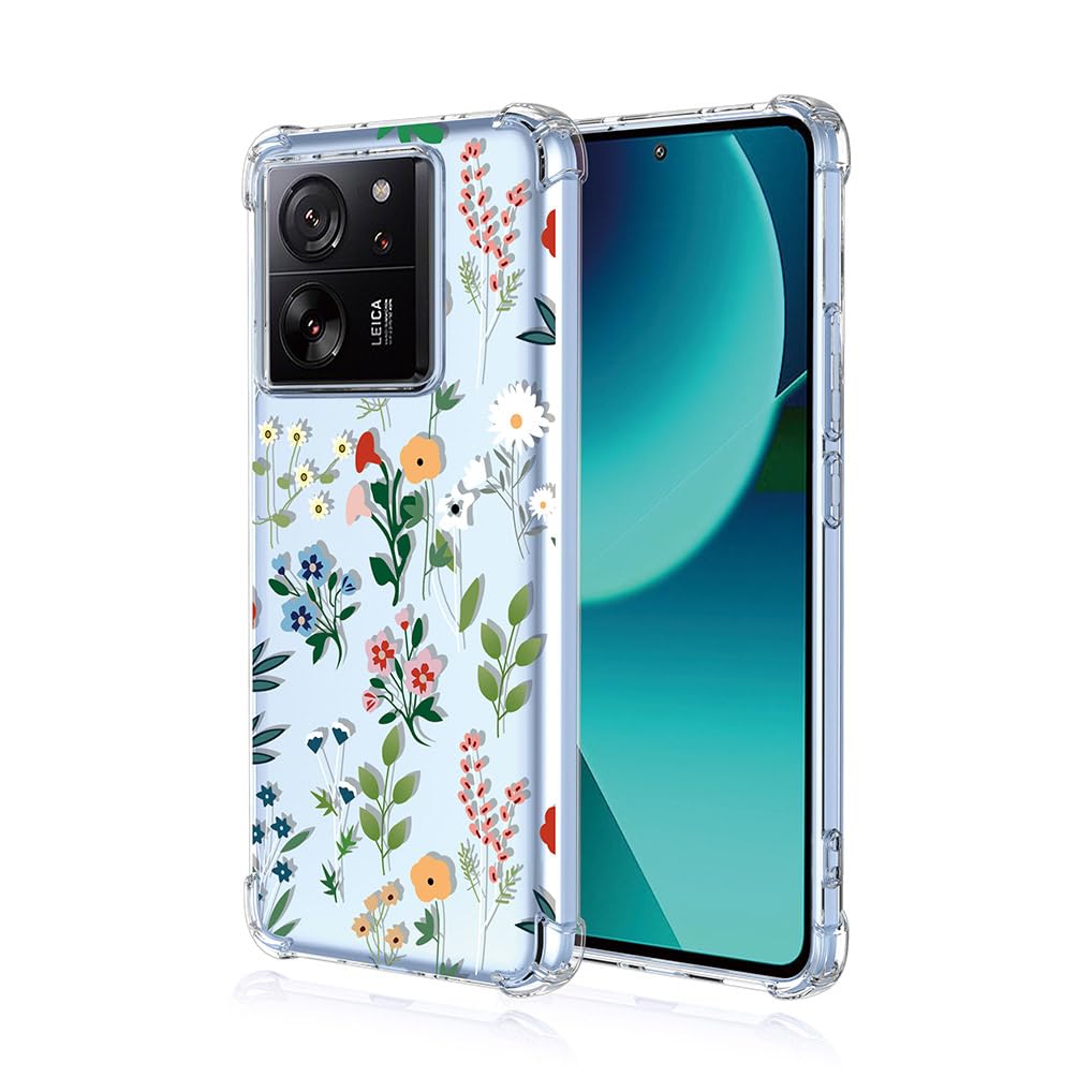 SEAHAI Case for Xiaomi 13T 5G / Xiaomi 13T Pro 5G, Ultra Thin Soft Silicone Clear Back TPU Bumper Shockproof Cover Fashion Flowers Graphic Colorful Skin Slim Case - Colorful