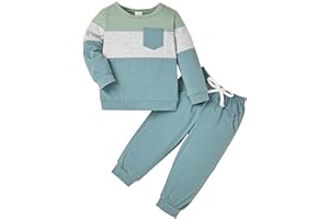 KAFIREN Baby Boy Fall Winter Clothes Toddler Boy Outfits Long Sleeve Patchwork Sweatshirt Tops Pants 2 Piece 12 Months-5T