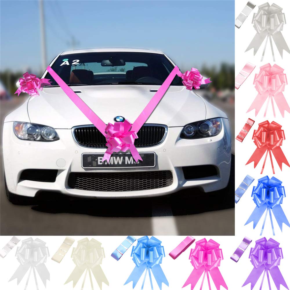 Time to Sparkle 5 Bows + 7M Ribbon Wedding Car Ribbon Decoration Kit Wrapping Large Bow (Cerise)