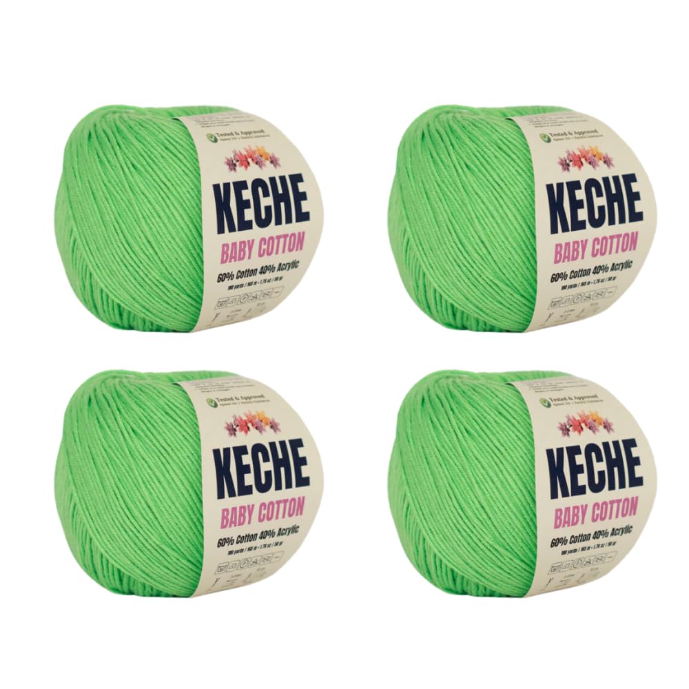 Photo 1 of Keche Cotton Yarn, 60% Cotton 40% Acrylic Yarn, Soft Cotton Yarn for Crochet and Knitting, Amigurumi Yarn 4 Skeins/Balls [1.76 Oz (50g) / 180 Yrds (165m)] x 4 - Green