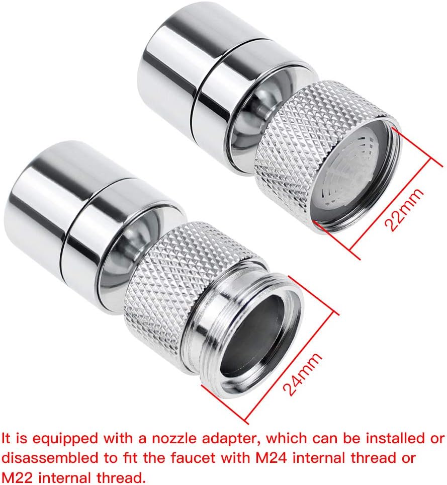 ZXShow 360-Degree Swivel Tap Aerator Brass Faucet Tap Aerator Dual-Function 2 Modes Kitchen Sink Aerator Faucet Sprayer with Nozzle Adapter for Taps with M22 External Thread or M24 Internal Thread - Image 4