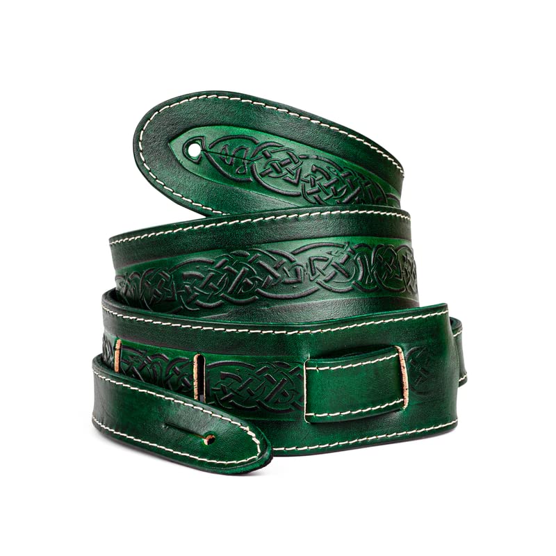 Leathergraft Celtic Guitar Strap - Natural Tooling Leather with Traditional Celtic Pattern - Suitable for Acoustic, Electric, or Bass Guitar - Adjustable Strap – 5cm Wide