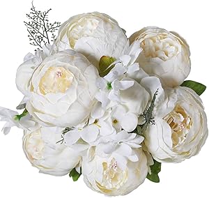 Luyue Vintage Artificial Peony Silk Flowers Bouquet Home Wedding Decoration (Spring White)