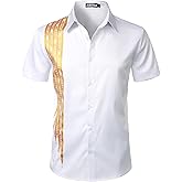 ZEROYAA Men's Africa Style Bronzing Short Sleeve Button Down Shirt Casual Party Dress Shirts