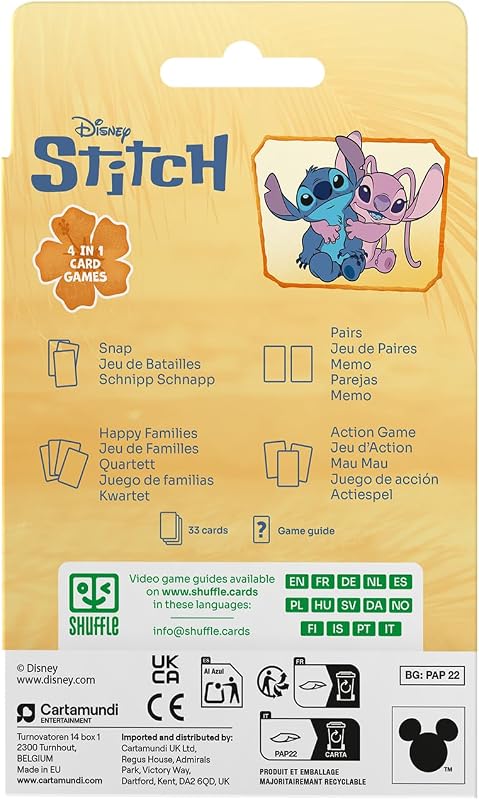 – Gioco di carte 4 in 1 Stitch - 7 famiglie, battaglia, memo e azione - Gioco di carte Disney Lilo & Stitch per bambini, famiglia e amici - a partire da 4 anni, a partire da 2 giocatori
