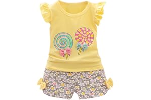 Kids Summer Cute Sets Infant 2 Piece Short Sleeve Ruffle Tops Floral Bow Shorts Baby Cotton Clothes Toddler Girl Outfits