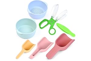 Madzee 7 Pieces Fine Motor Skill Toys for Children, 3 Silicone Scoops, 2 Nesting Bowls, 1 Tweezer, 1 Scooper - Sensory Bin Accessories