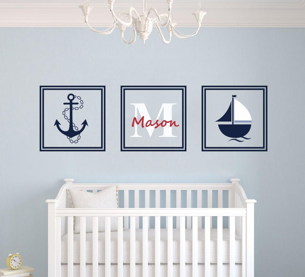 Cryptonite Ship and Anchor Baby Room Decor | Custom Name Wall Decal | Available in Three Sizes | Ready to Use | Children (MM45) (Wide 30" x 9" Height)