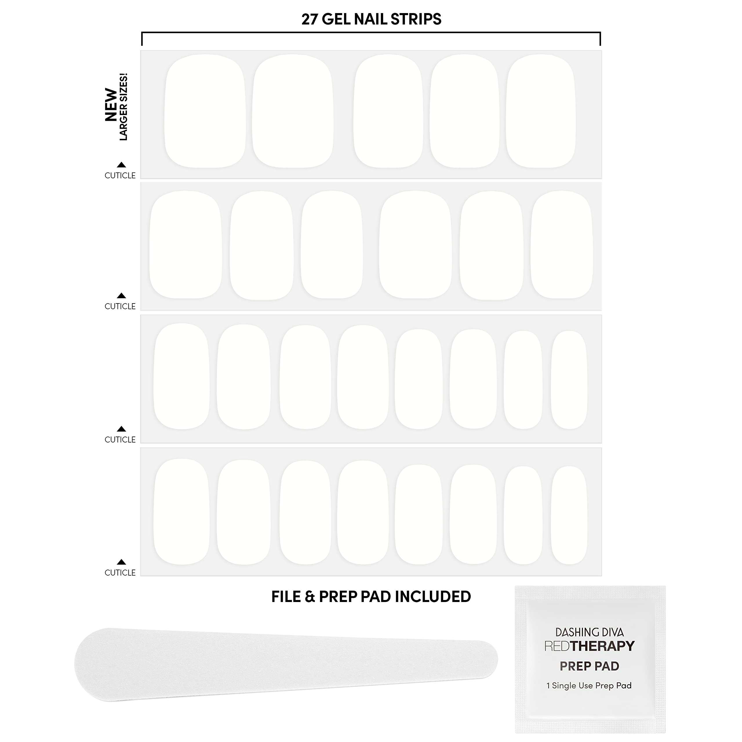 Dashing Diva Gloss Nail Strips - White Canvas | UV Free, Chip Resistant, Long Lasting Gel Nail Stickers | Contains 27 Nail Wraps, 1 Prep Pad, 1 Nail File - Image 2
