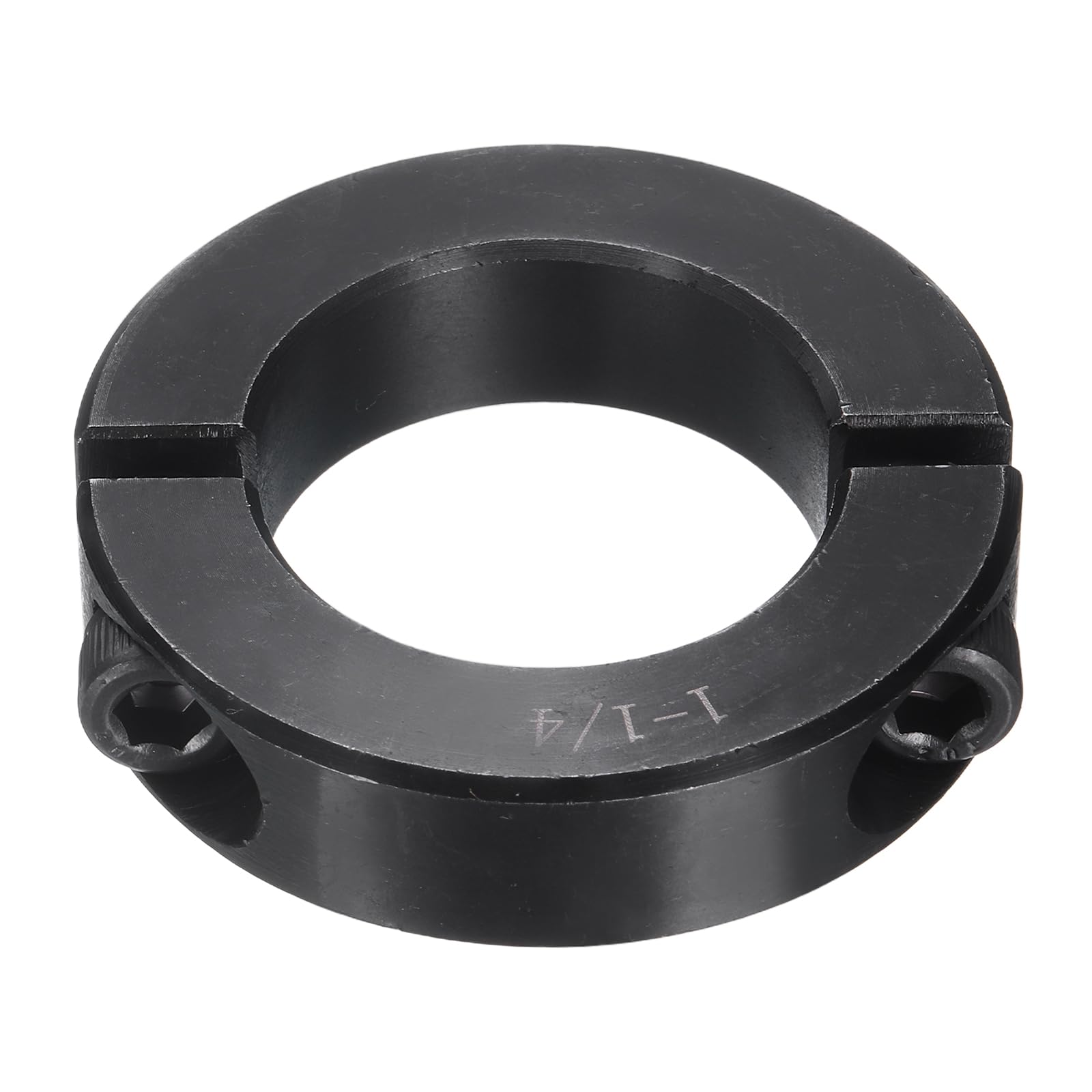 Photo 1 of uxcell Double Split Shaft Collar, 1-1/4" Bore One Piece Clamping Collar 2-1/16" OD 1/2" Thickness Black Oxide Lock Collar Clamp with Set Screws (1045 Steel)