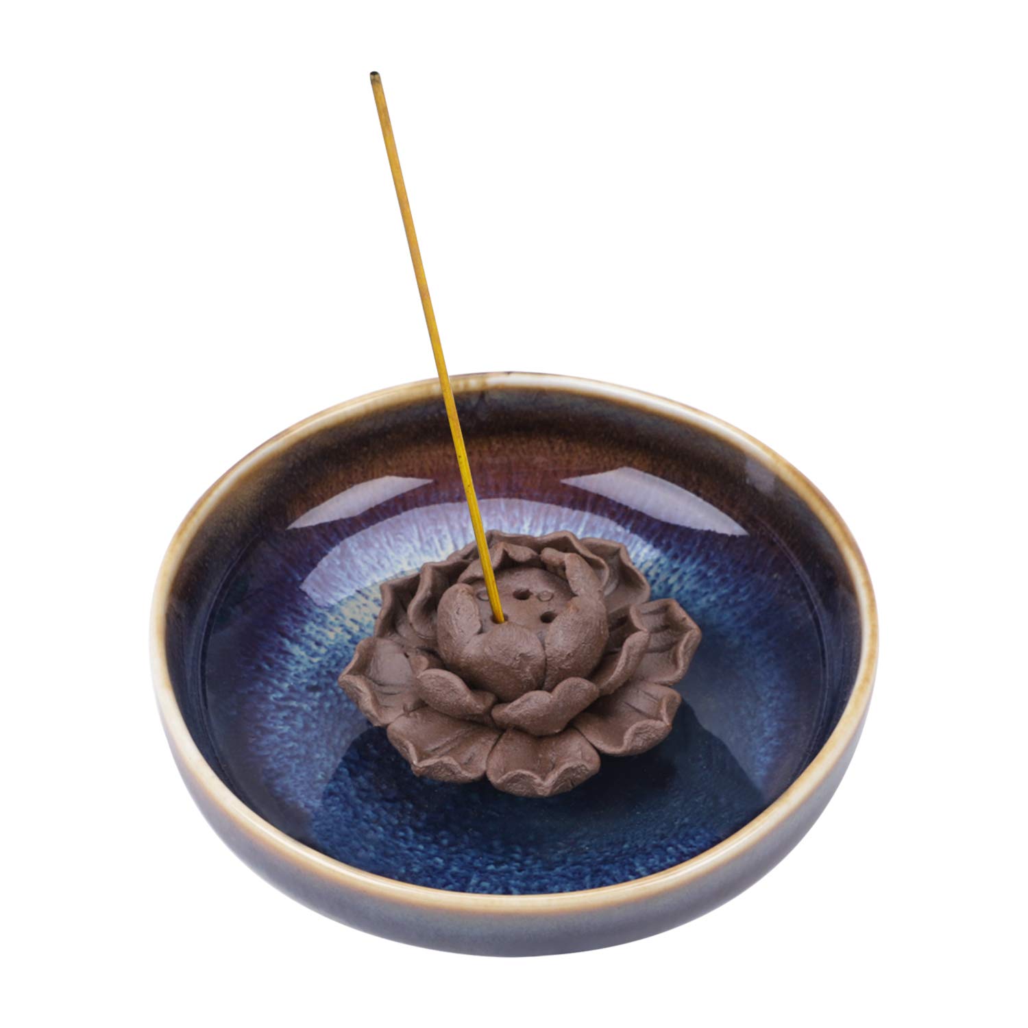IPENNY Ceramic Stick Incense Holder Handmade Artistic Incense Burner Decorative Flower Ash Catcher Buddhist Round Plate