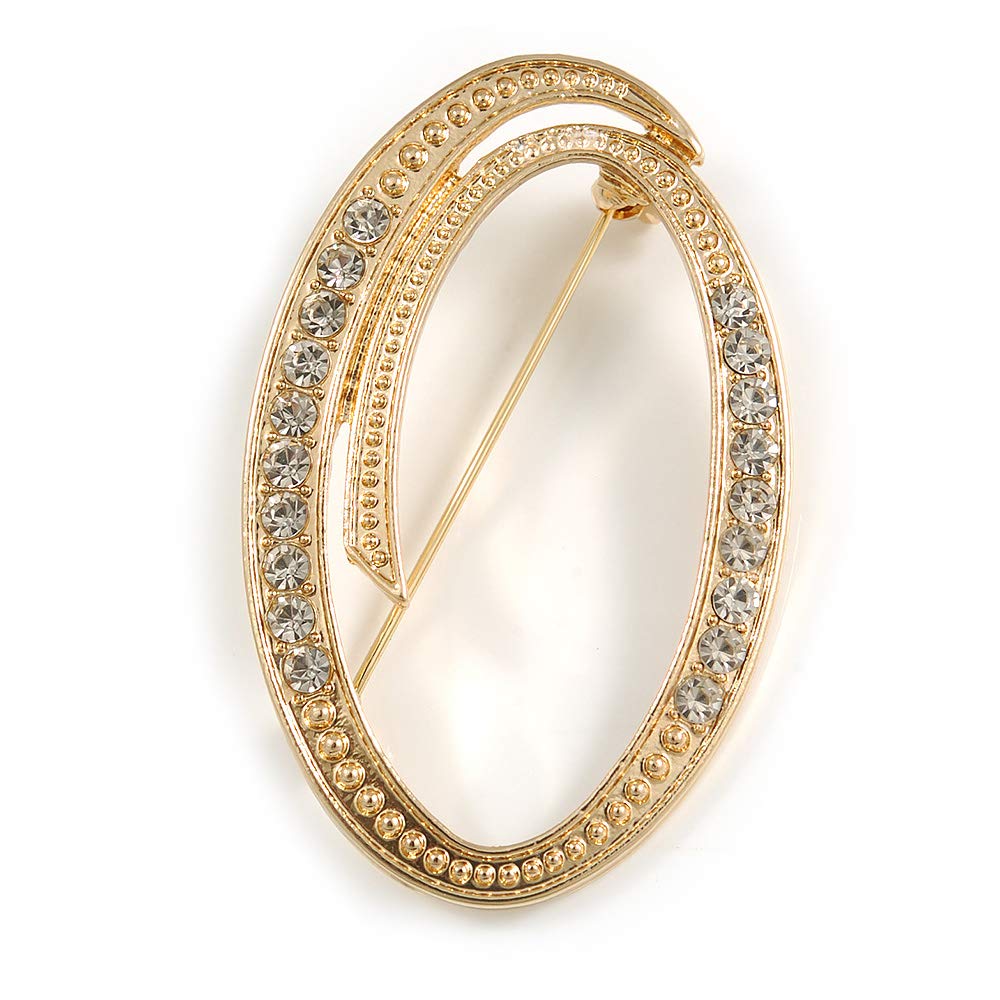 'O' Gold Plated Clear Crystal Letter O Alphabet Initial Brooch Personalised Jewellery Gift - 50mm Tall