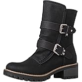 GLOBALWIN Lace up Mid Calf Motorcycle Fashion Festival Boots Combat Riding Military Boots for Women