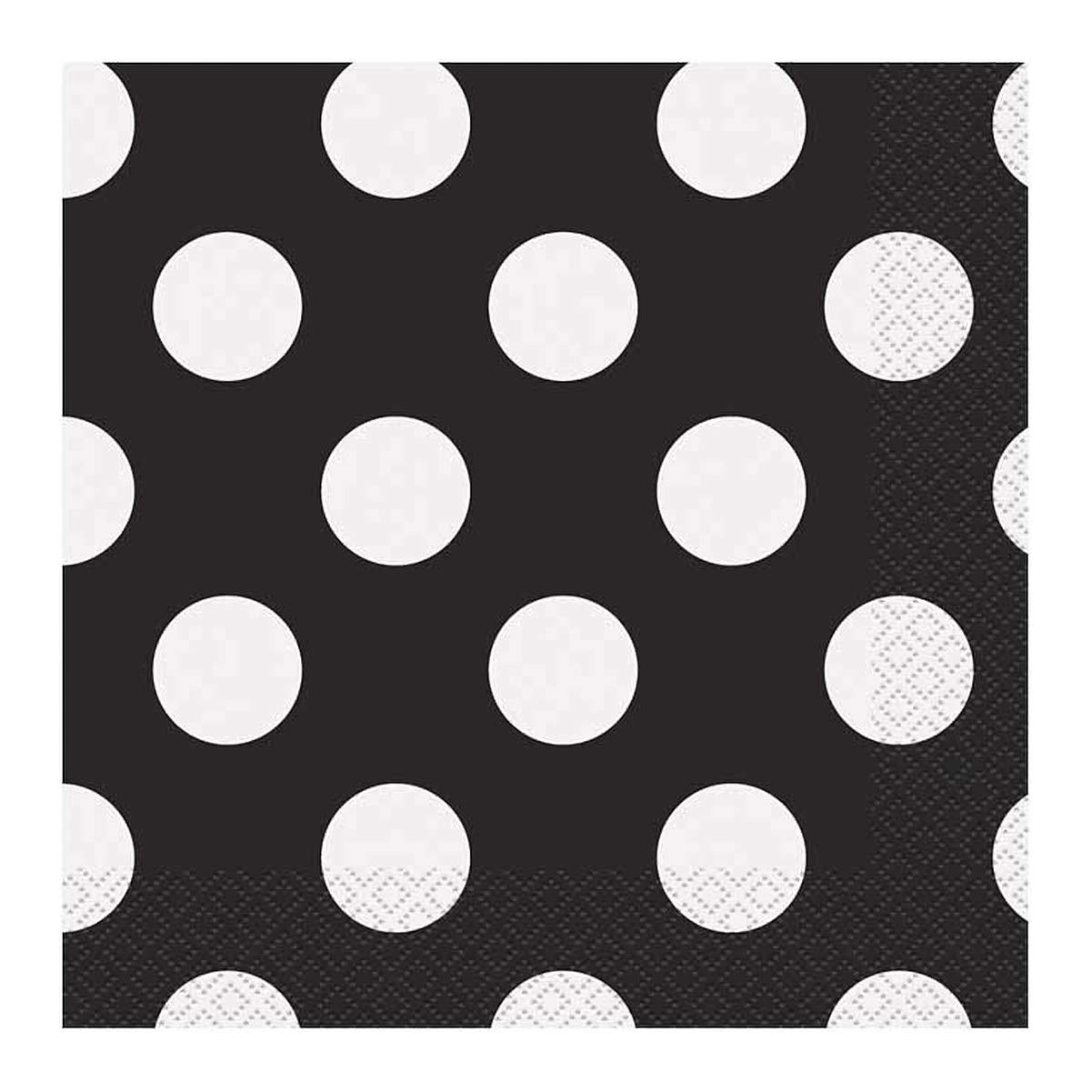Unique Party 30421 - 6.5" Black Polka Dot Paper Napkins, Pack of 16