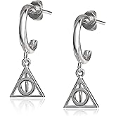 Harry Potter Women's Hoop Earrings with Dangle Deathly Hallows Charm - Harry Potter Jewelry Gifts
