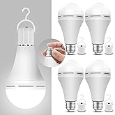 Neporal 4 Pack Emergency-Rechargeable-Light-Bulb, Stay Lights Up When Power Failure, 1500mAh 15W 80W Equivalent LED Light Bulbs for Home, Camping, Tent (E27, with Hook) (Daylight)