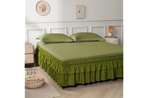 NookZuzu Double-Layered Ruffled Bed Skirt,Deep Sage Green Wrap Around Bed Skirt for Twin/Twin XL Size Beds 14" Drop,Adjustabl