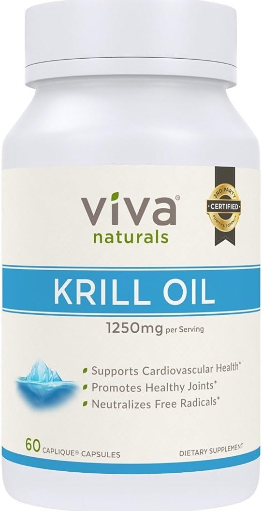 Viva Labs Krill Oil (Formerly Everest Nutrition): 100% Pure Cold Pressed Antarctic Krill Oil - Highest Levels of Omega-3s in the Industry, 1250mg/serving, 60 Capliques (2 Bottles (60 Capsules Each))