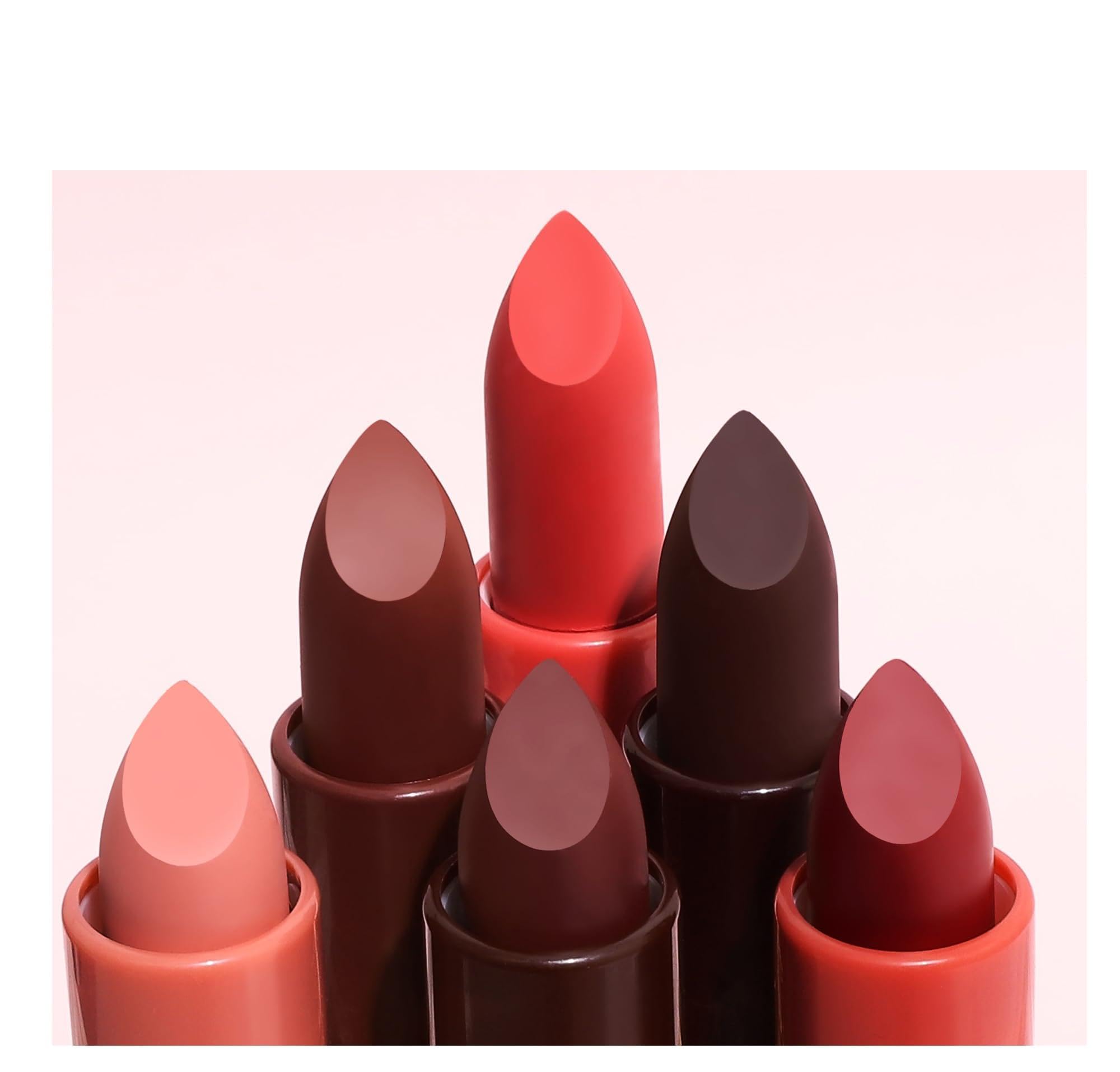 Matte Lipstick Set 6 Colors Velvet Smooth Long Lasting Smudge Proof Lipstick Waterproof Non-Stick Cup Nude Lip Makeup Set with Gift Box