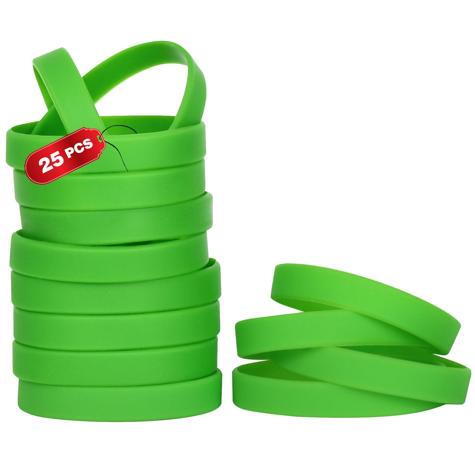 25PCS Silicone Bracelets Wristbands,Blank Rubber Wristbands Elastic Universal Bracelets Rubber Wholesale Bracelet bands bulk for Adults Men Women Green
