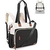 Pripher Diaper Bag Backpack Mommy Bag Large Capacity Diaper Backpack Travel Essential Baby Diaper Bag for Mom and Dad, Black & Beige