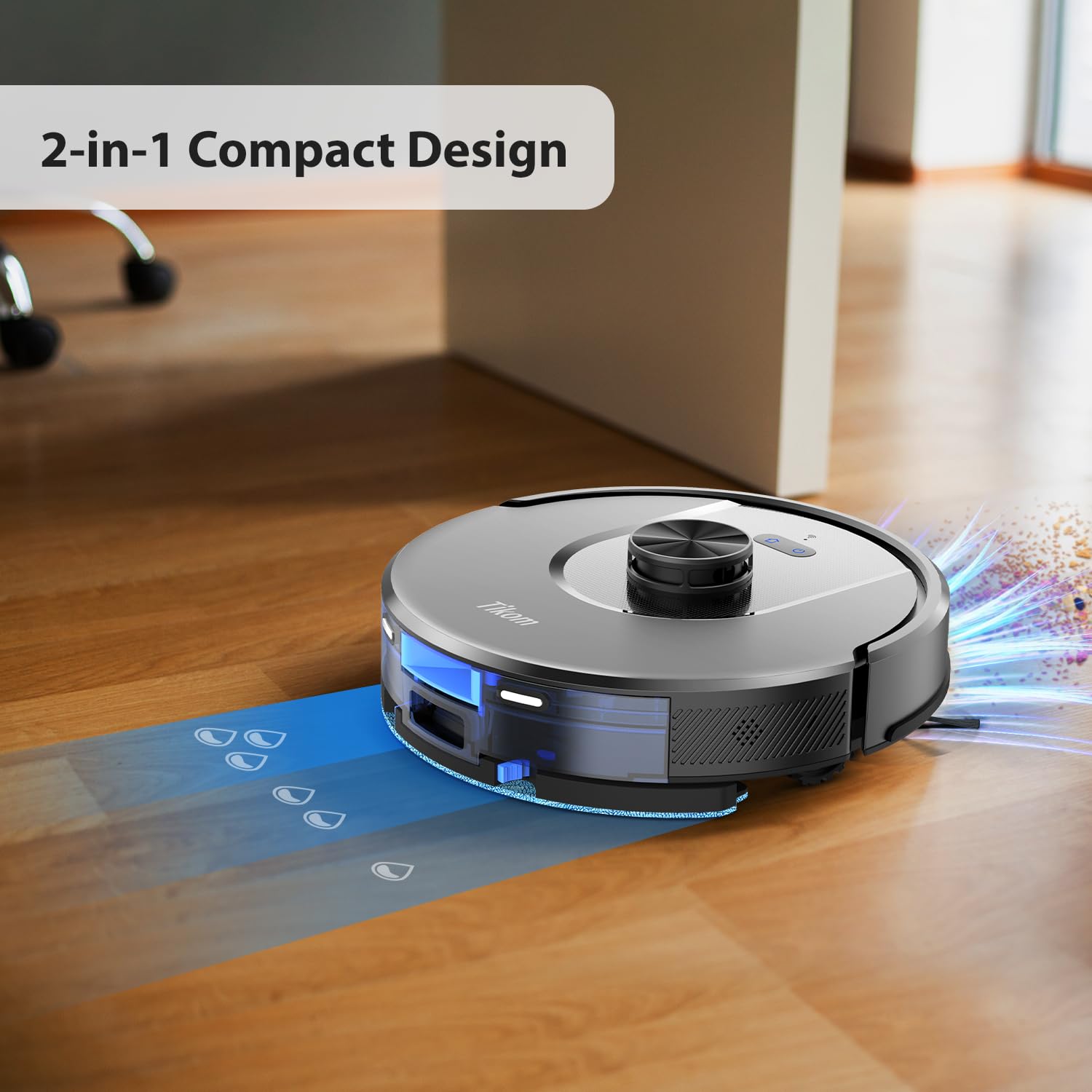 Tikom Robot Vacuum and Mop Combo, 5000Pa Suction, Smart Mapping, 45dB Robotic Vacuum Cleaner for Carpets, Pet Hair, Hardfloors (L8000 Pro) - Image 4