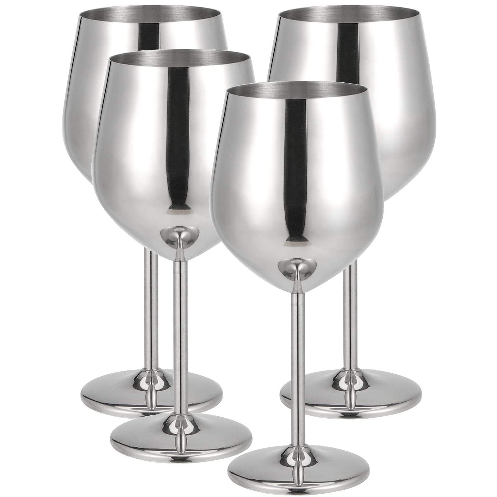 MUKLEI 4 PCS 500ml/18oz Stainless Steel Wine Glasses, Shatterproof Silver Goblets, Metal Wine Glasses for Party, Wedding, Anniversary, Picnic, Dinner, Outdoor
