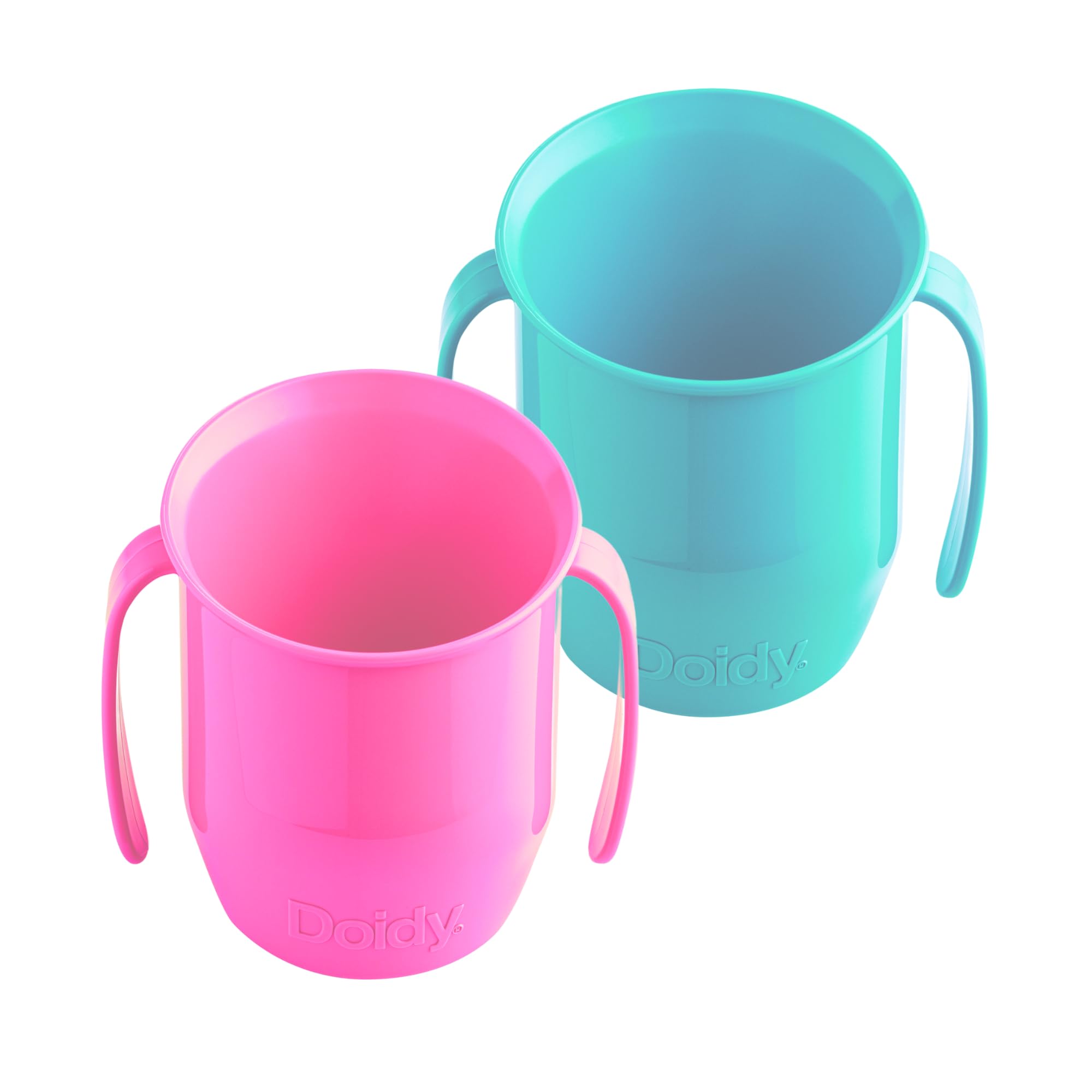 Doidy Cup, Open Cup for Training Baby 6 Months-3 Years, 200ml, Slanted Weaning Cup with Handles for Learning to Drink, BPA Free, 2 Pack (Cerise Pink/Turquoise) — image 1
