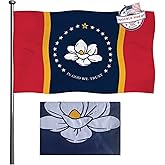 Mosprovie Mississippi Magnolia Flag Double Sided 3x5 Outdoor Embroidered- Heavy Duty 3ply in God We Trust Mississippi Flag Super Durable 4 Rows Stitched Edge Canvas Header with 2 Brass Grommets