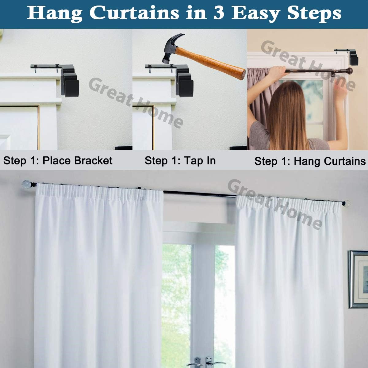Amazon Com Double Curtain Rod Holders Brackets Set Tap Right Into