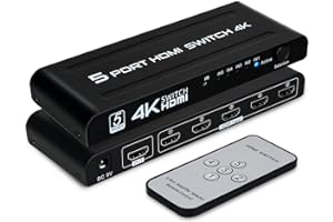 DGODRT 4K HDMI Switch 5 in 1 Out, 5 Port HDMI Switcher Selector Box with IR Remote Control & Auto Switch, Support 4K@30Hz, HDR, HDMI 1.4, HDCP, 3D, 1080P for HDTV PS3 PS4 Xbox Projector Blu-ray Player